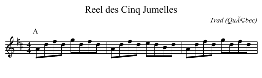 Reel des Cinq Jumelles - staff notation