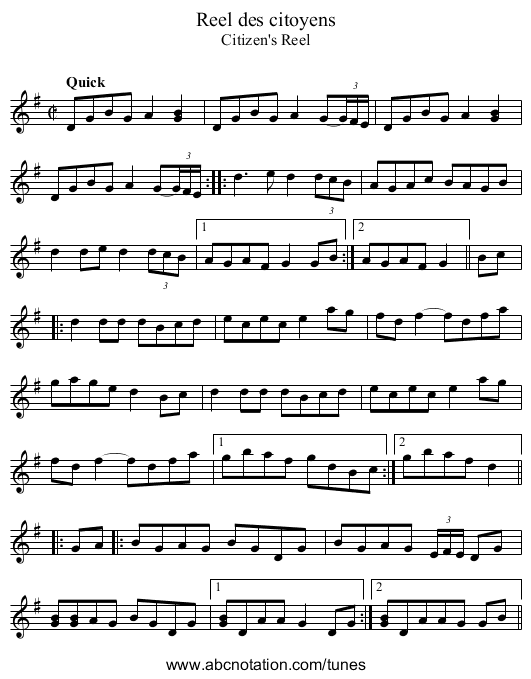 Reel des citoyens - staff notation