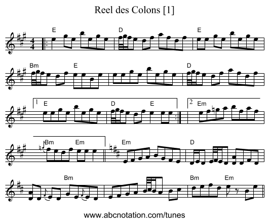 Reel des Colons [1] - staff notation