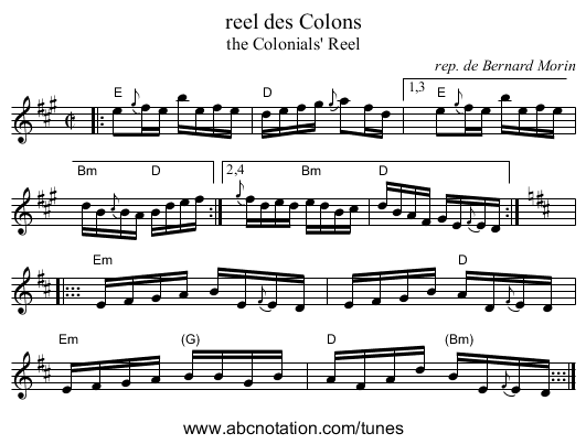reel des Colons - staff notation