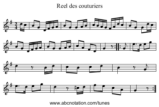Reel des couturiers - staff notation