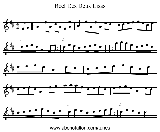 Reel Des Deux Lisas - staff notation