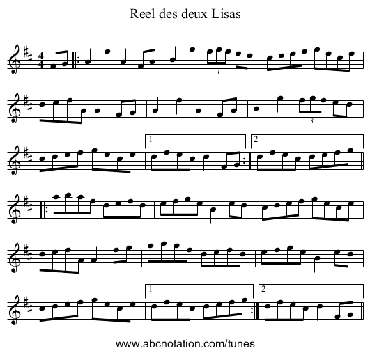 Reel des deux Lisas - staff notation