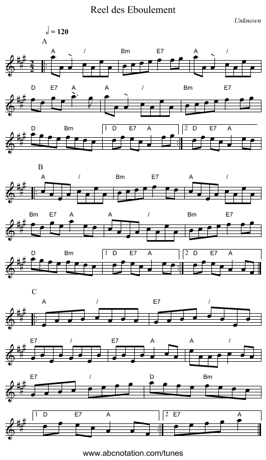Reel des Eboulement - staff notation