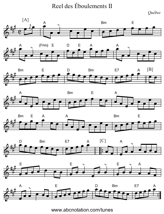 Reel des Éboulements II - staff notation