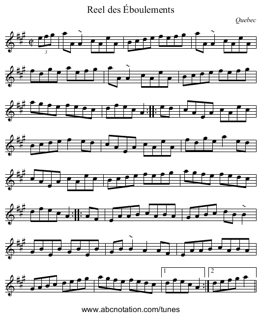 Reel des &Eacute;boulements - staff notation