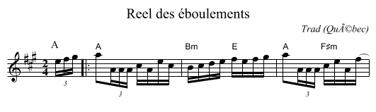 Reel des éboulements - staff notation