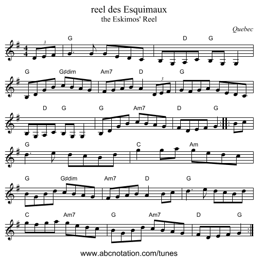 reel des Esquimaux - staff notation