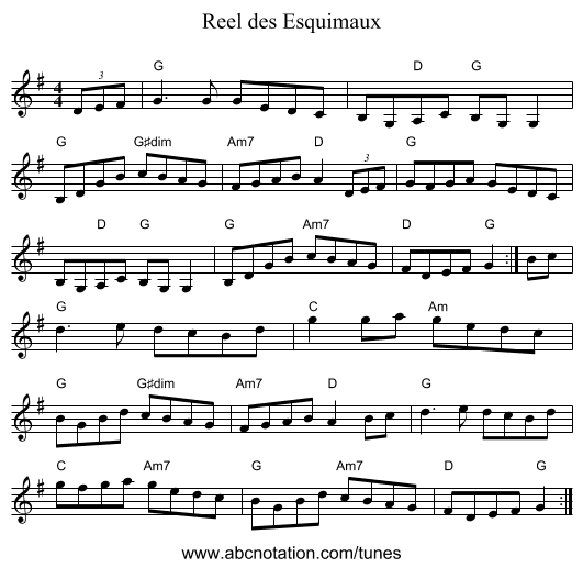 Reel des Esquimaux - staff notation