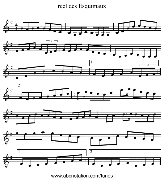reel des Esquimaux - staff notation