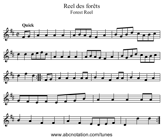 Reel des forêts - staff notation
