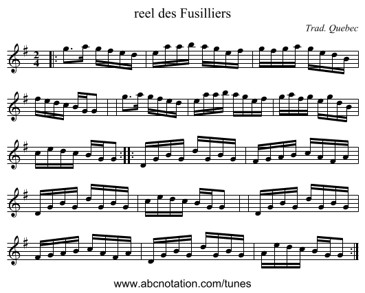 reel des Fusilliers - staff notation