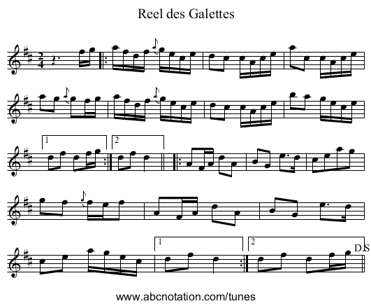 Reel des Galettes - staff notation