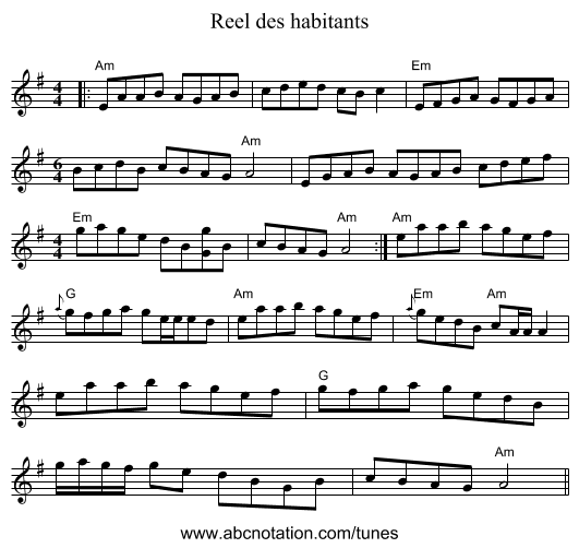 Reel des habitants - staff notation