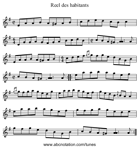 Reel des habitants - staff notation