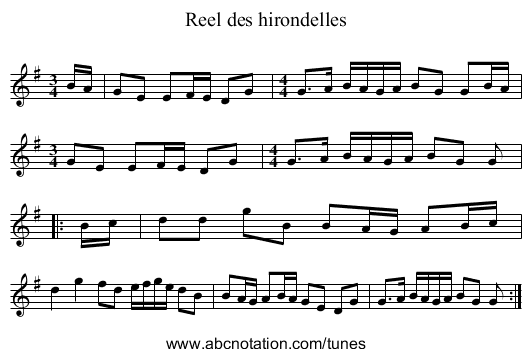 Reel des hirondelles - staff notation