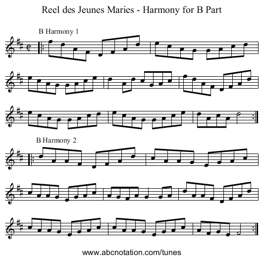Reel des Jeunes Maries - Harmony for B Part - staff notation