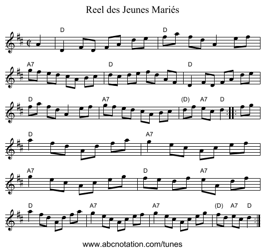 Reel des Jeunes Mariés - staff notation