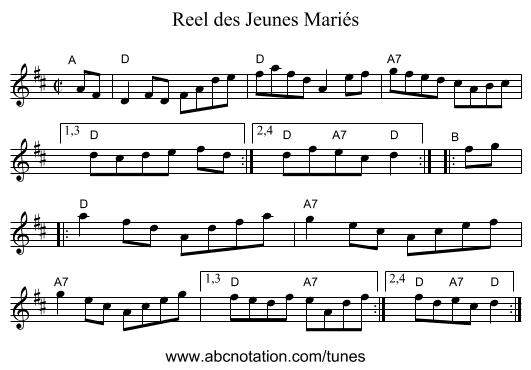 Reel des Jeunes Mari&eacute;s - staff notation