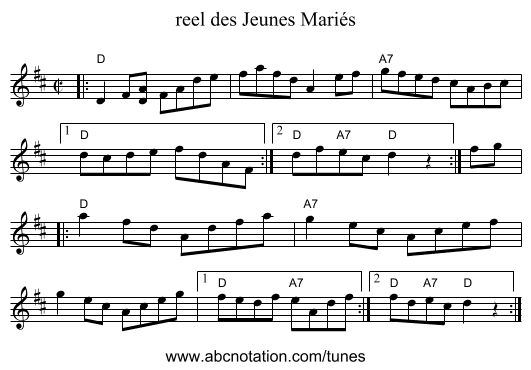 reel des Jeunes Mari&eacute;s - staff notation