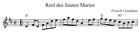Reel des Jeunes Maries - staff notation
