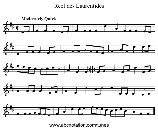 Reel des Laurentides - staff notation