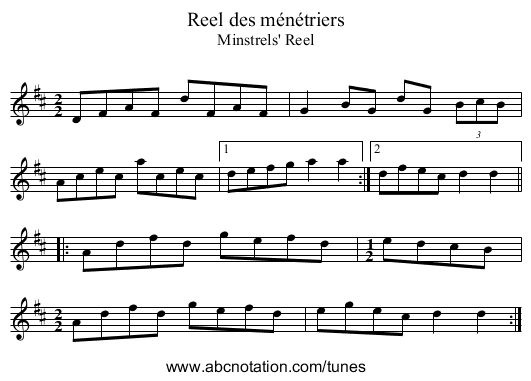 Reel des ménétriers - staff notation