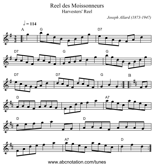 Reel des Moissonneurs - staff notation
