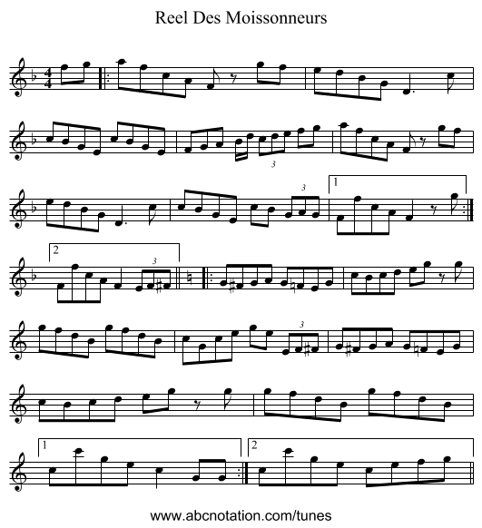 Reel Des Moissonneurs - staff notation