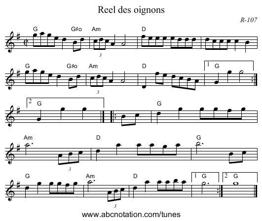 Reel des oignons - staff notation
