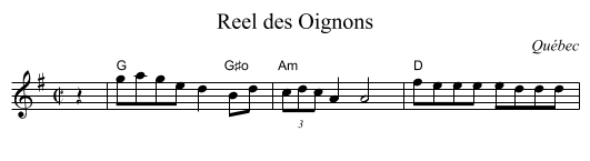 Reel des Oignons - staff notation
