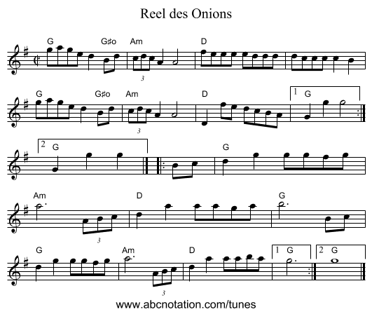 Reel des Onions - staff notation