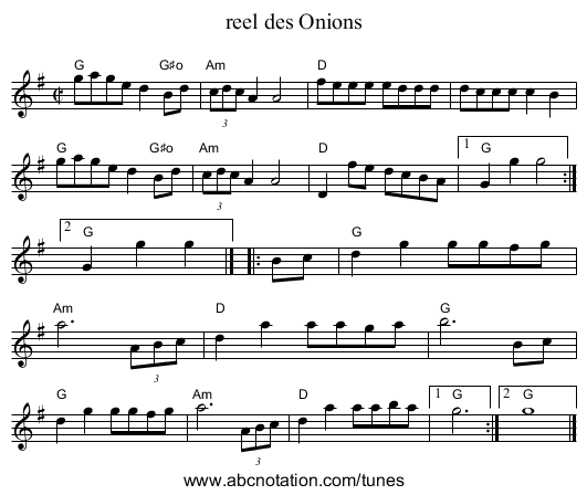 reel des Onions - staff notation