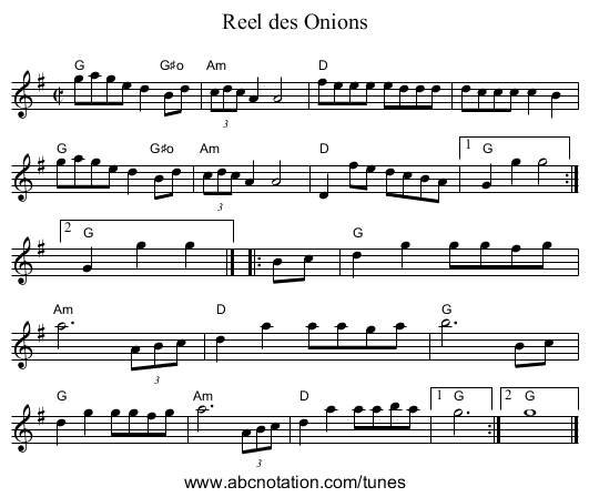 Reel des Onions - staff notation
