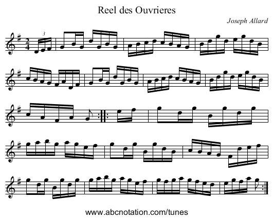 Reel des Ouvrieres - staff notation