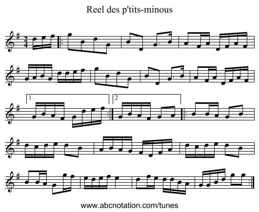 Reel des p'tits-minous - staff notation