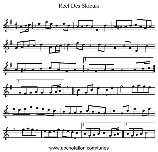 Reel Des Skieurs - staff notation