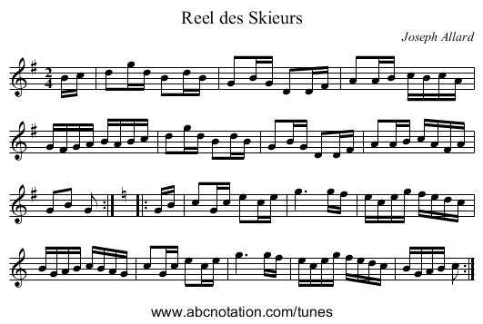 Reel des Skieurs - staff notation