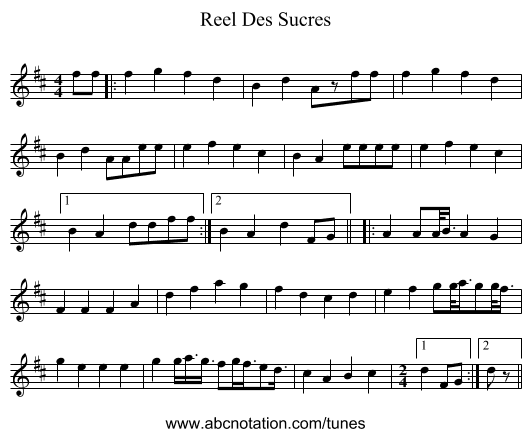 Reel Des Sucres - staff notation