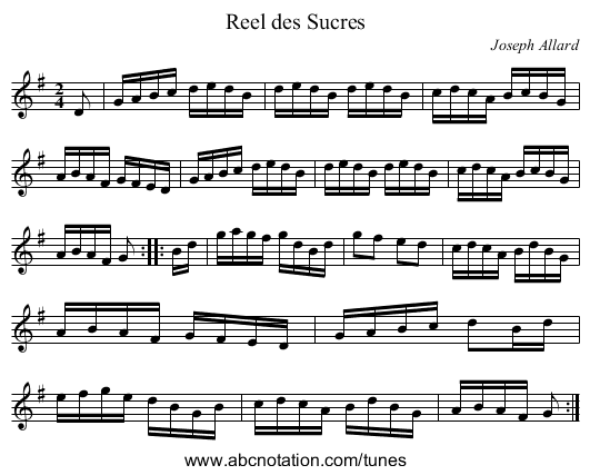 Reel des Sucres - staff notation