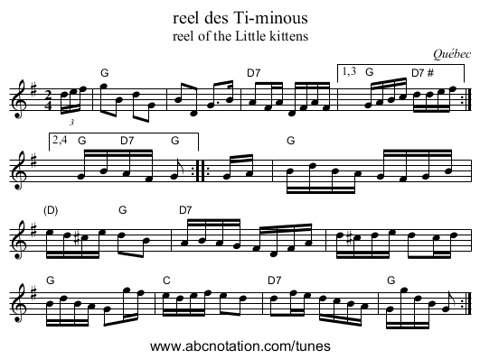reel des Ti-minous - staff notation