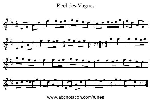 Reel des Vagues - staff notation
