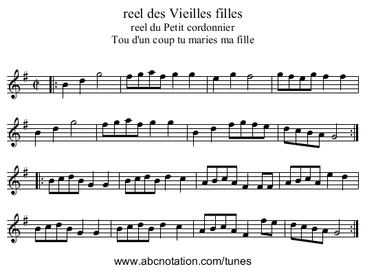 reel des Vieilles filles - staff notation