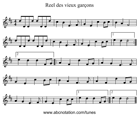 Reel des vieux garçons - staff notation