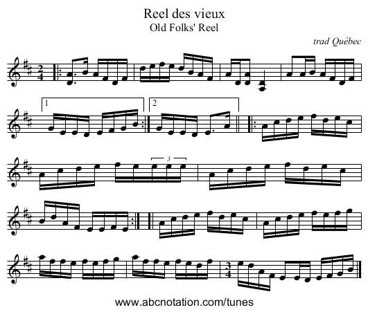 Reel des vieux - staff notation