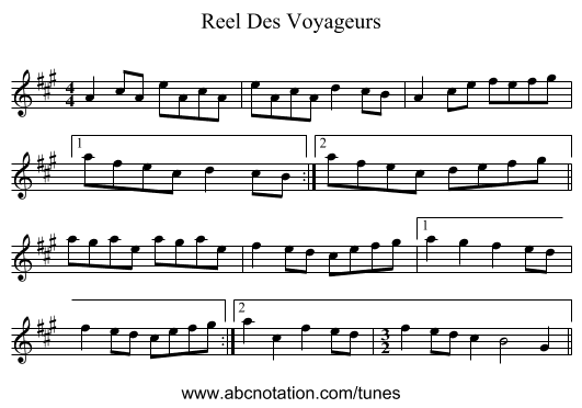 Reel Des Voyageurs - staff notation
