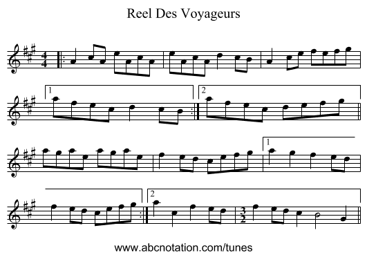 Reel Des Voyageurs - staff notation