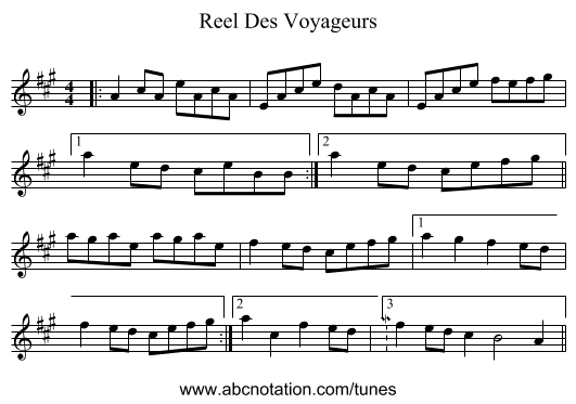 Reel Des Voyageurs - staff notation