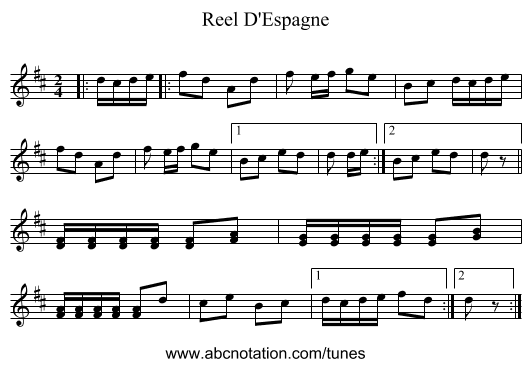 Reel D'Espagne - staff notation