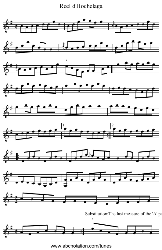 Reel d'Hochelaga - staff notation